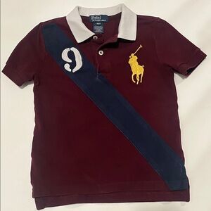 Polo by Ralph Lauren Boys' Burgundy Polo Shirt with Navy Stripe